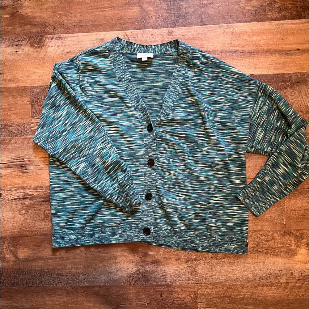 LOFT Teal and Green Button-Up Cardigan
